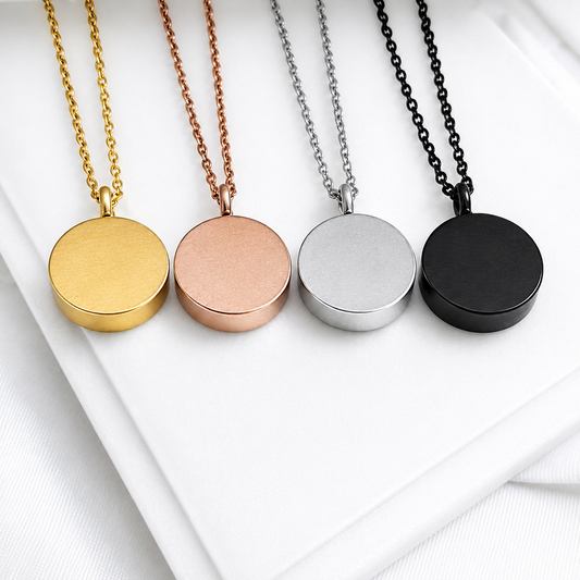 Round urn necklace for ashes, engraved with your love one handwriting