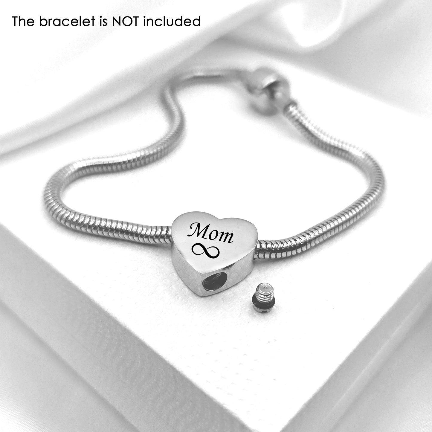 Engraved cremation heart urn charm for bracelet for ashes.