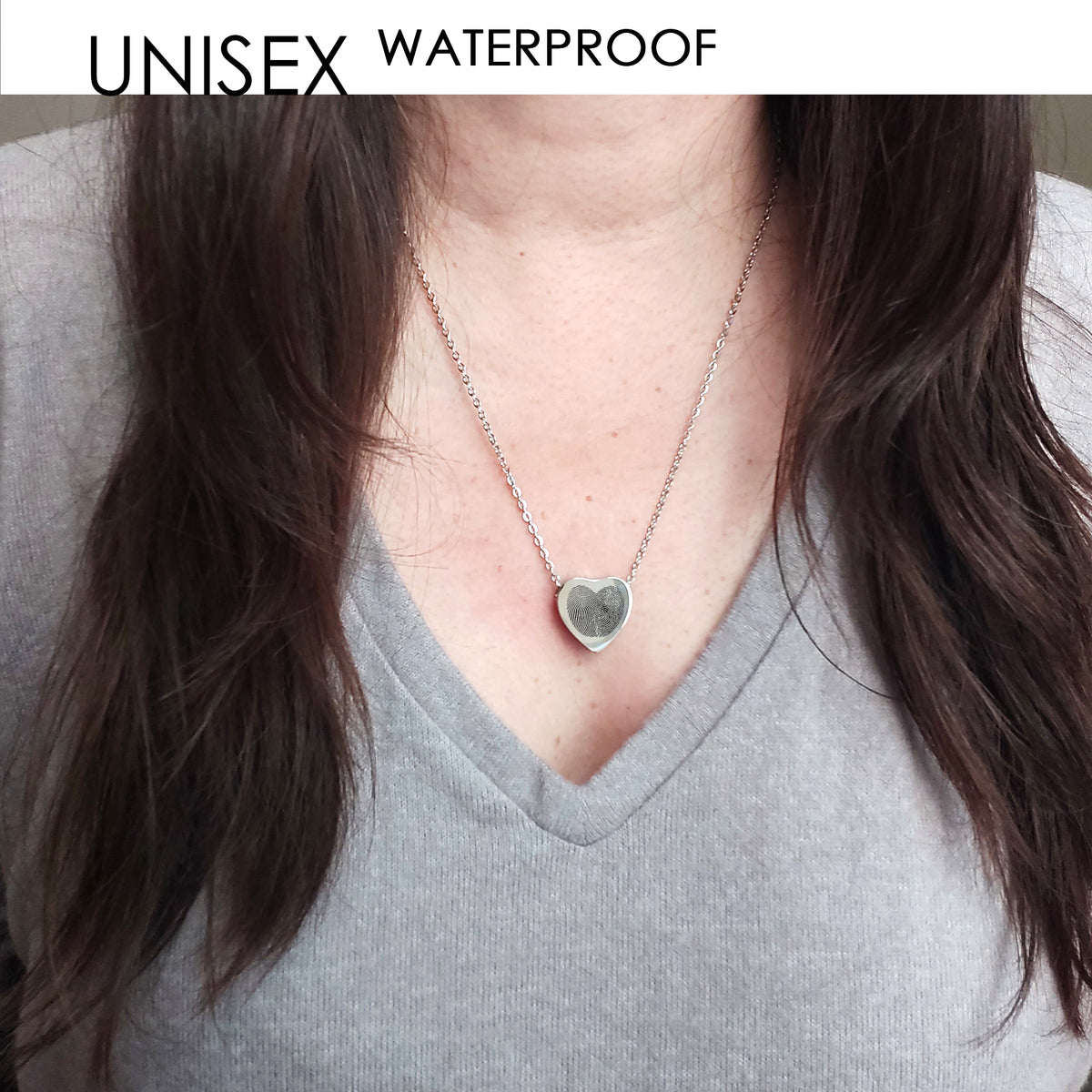 Collar de urna conmemorativa con forma de corazón con huella dactilar para cenizas humanas.
