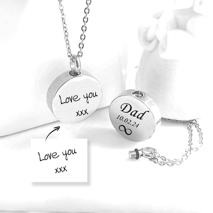 Custom handwriting urn necklace for human ashes.