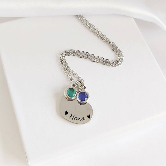 Grandma and mom heart necklace with kids birthstones. - mobimomentos