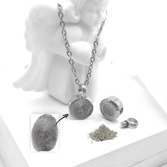 Memorial thumbprint urn necklace for human ashes. - mobimomentos