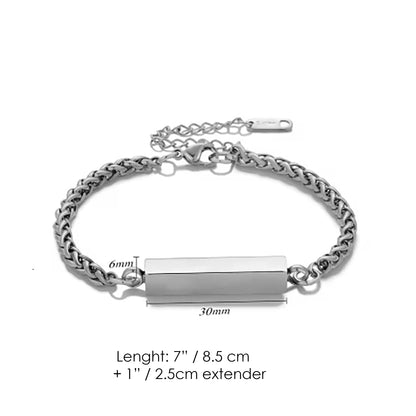Four side bar urn bracelet for ashes engraved with custom handwriting