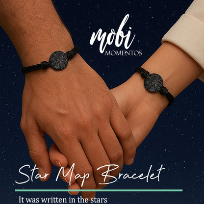 Custom star map leather bracelet for women and men, sky night jewelry