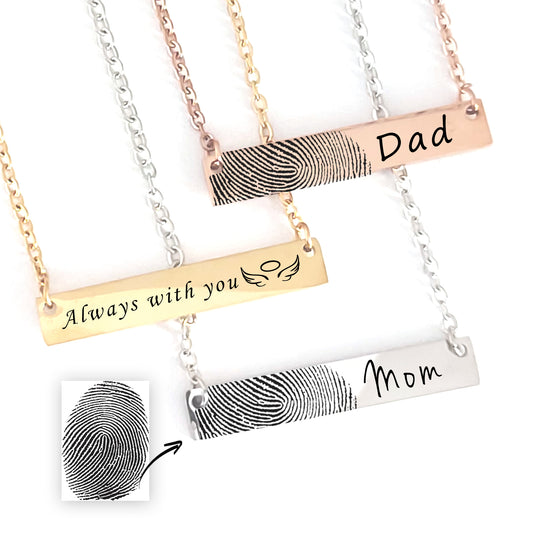 Custom thumbprint bar necklace