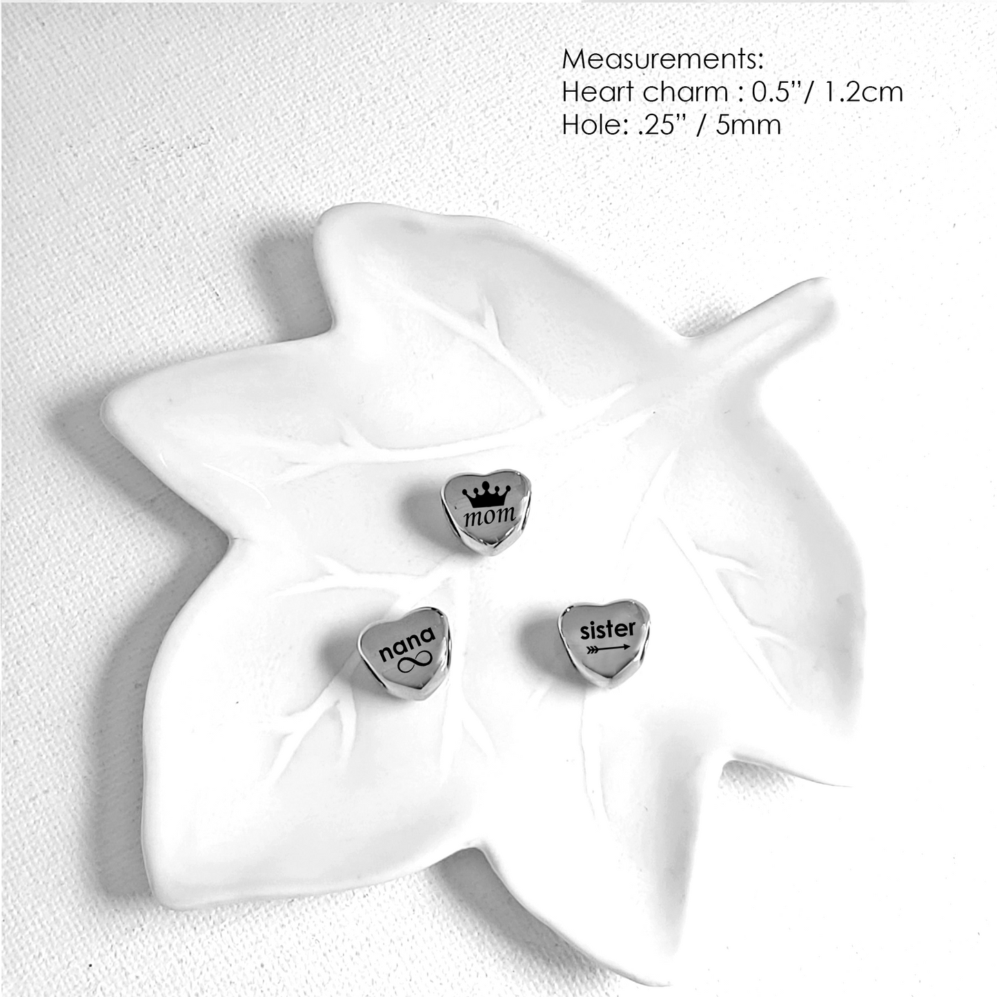 Engraved heart  charm bead for bracelet