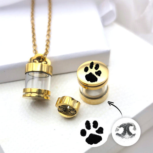 Pet paw print memorial urn necklace for ashes and hair