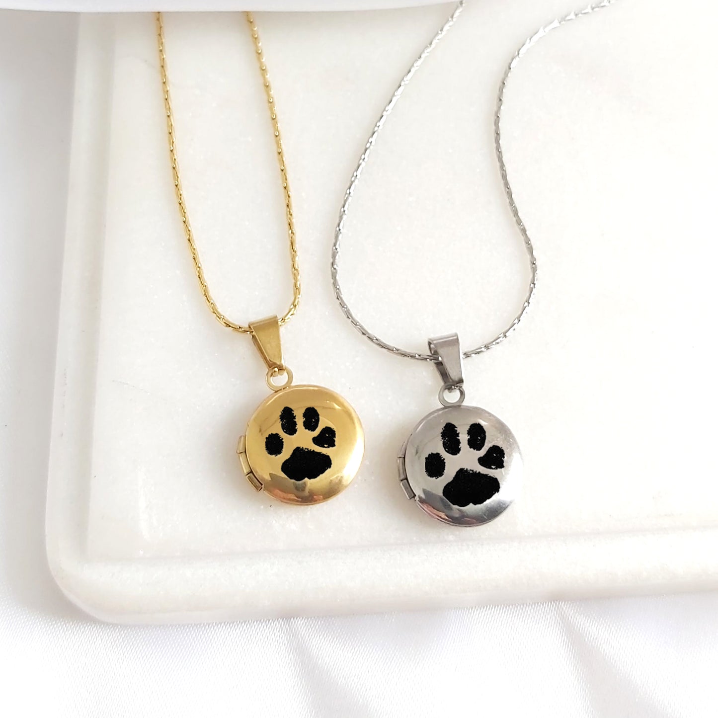 Paw print tiny locket with photos