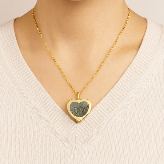 Two Fingerprint Heart Locket Necklace for Couples
