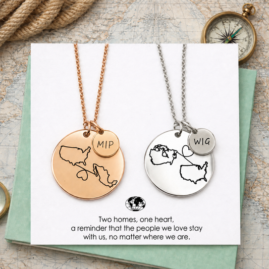Two Homes, One Love - Long Distance Love Necklace with Initials