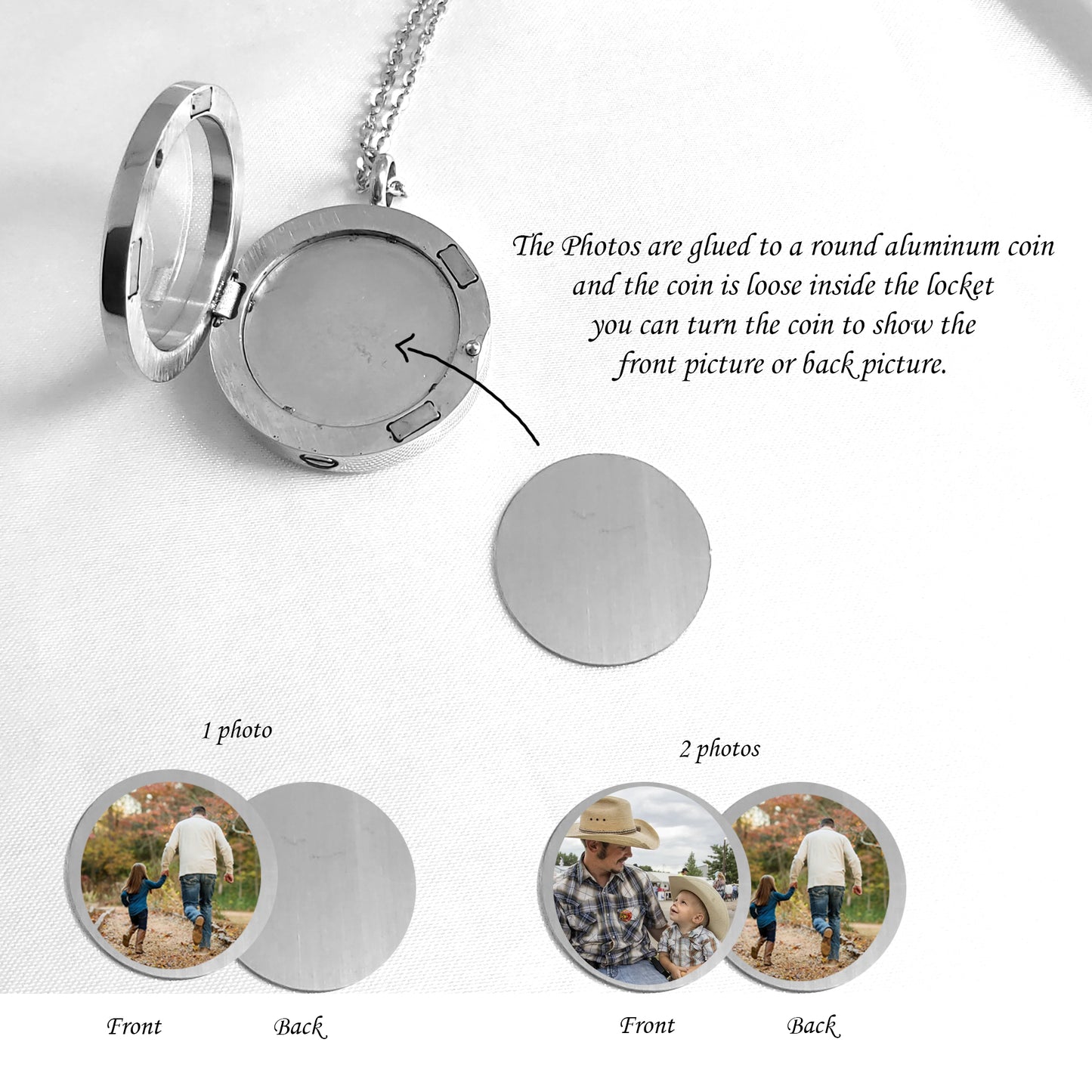 Memorial locket with photos and urn for ashes.