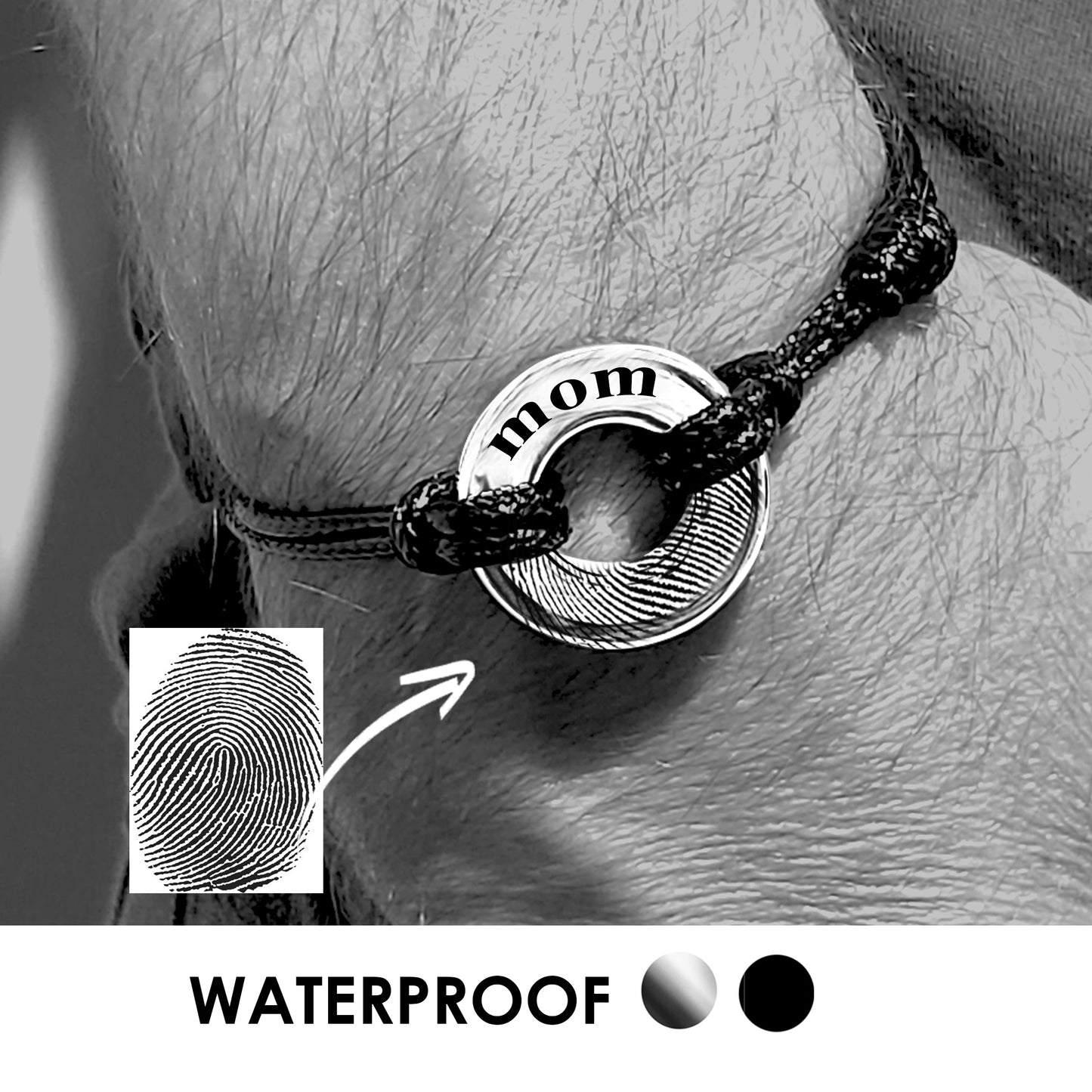 Custom thumbprint round urn bracelet for ashes.