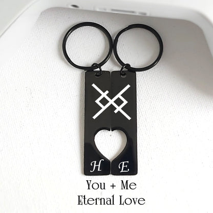 Custom Viking Love Symbol Couple Keychain Set – Personalized Eternal Love Gift for Couples