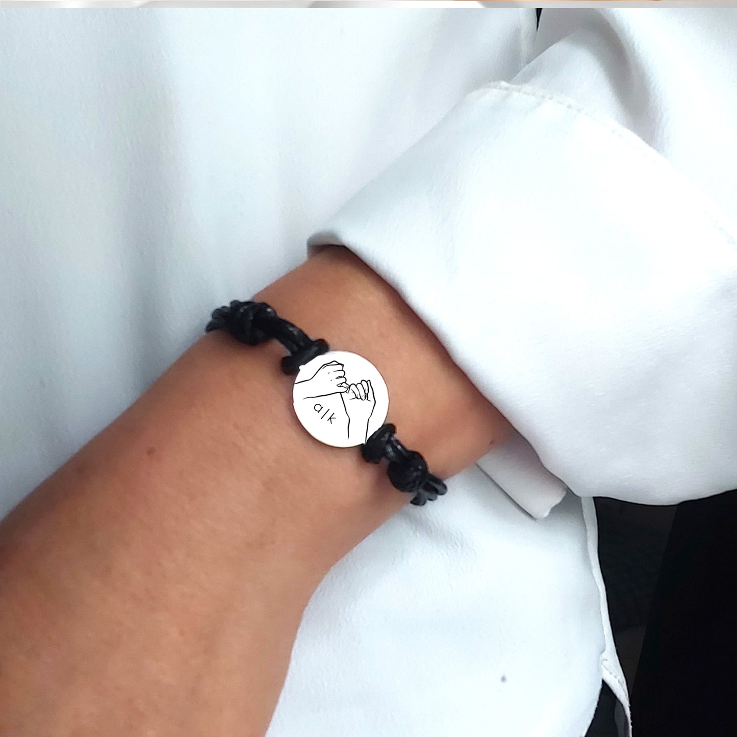 Engraved pinky promise bracelet for couples and friends.