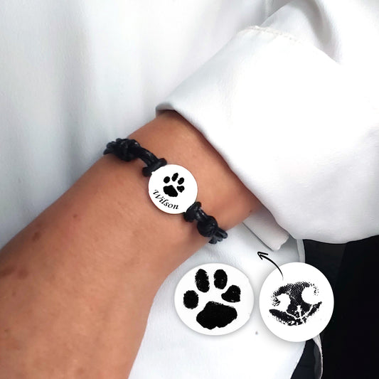 Custom pet paw or nose print leather bracelet