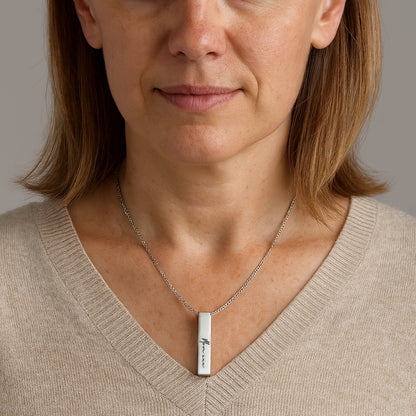 Unisex own handwriting urn necklace for human ashes.